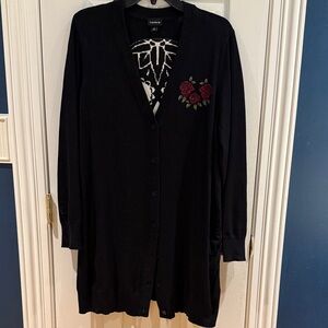 Torrid Black Cardigan with Red Rose Embroidery